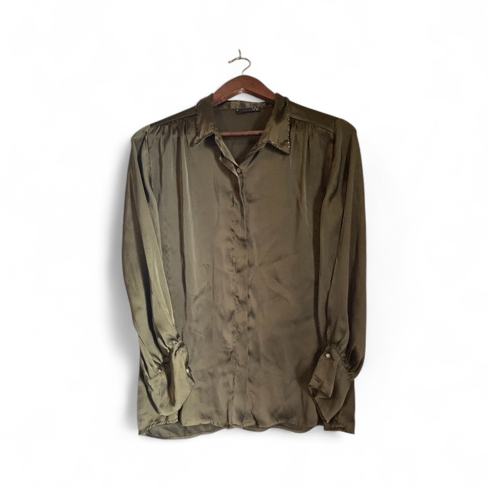W for Women Olive Green Long Sleeve Button Down Shirt Size 10